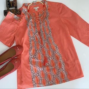 J. CREW 3/4 Sleeve Polka Dot/Floral Print Tunic